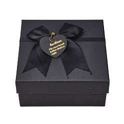 Черный Квадратные картонные подарочные коробки, с бантом и крышками, на день рождения, свадьба, детский душ, чёрные, 16x16x7.5 см