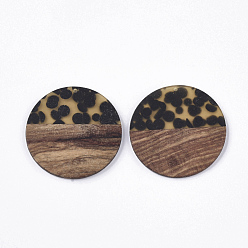Pale Goldenrod Resin & Walnut Wood Pendants, Flat Round with Spot, Pale Goldenrod, 49x3~4mm, Hole: 2mm