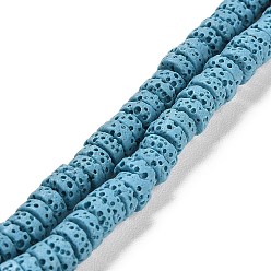 Bleu Bleuet Brins de perles teintes en pierre de lave naturelle, Plat rond / disque, perles heishi, bleuet, 6~6.5x3mm, Trou: 1.2mm, Environ 62 pcs/chapelet, 7.87 pouce (20 cm)
