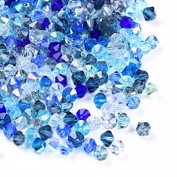 Azul Cuentas de cristal checo, facetados, bicono, azul, 4x3.5~4 mm, agujero: 1 mm, sobre 720 unidades / bolsa