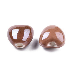 Camel Pearlized Handmade Porcelain Beads, Heart, Camel, 10x10x7mm, Hole: 1.8mm