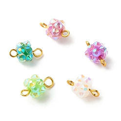 Mixed Color Resin Rhinestone Beads Links Connectors, with Golden Tone 304 Stainless Steel Loops, Chunky Round, Mixed Color, 13x8mm, Hole: 2mm