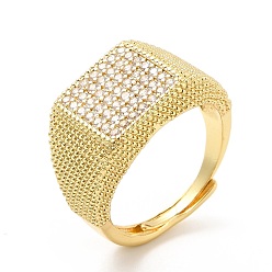Real 18K Gold Plated Rack Plating Brass Micro Pave Cubic Zirconia Rings, Adjustable Rings, Cadmium Free & Lead Free, Long-Lasting Plated, Real 18K Gold Plated, US Size 7 1/4, 2~12mm, Inner Diameter: 17.5mm