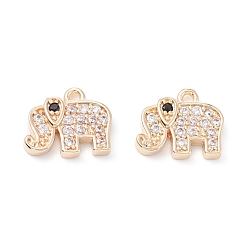Light Gold Rack Plating Brass Micro Pave Cubic Zirconia Charms, Long-Lasting Plated, Elephant, Light Gold, 10x12x2.5mm, Hole: 1.2mm