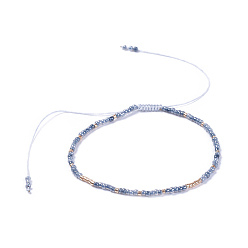 Стально-синий Регулируемые нейлоновые нити плетеные браслеты из бисера, со стеклянными бусинами и стеклянными бусинами, стальной синий, 2 дюйм (5.2 см)