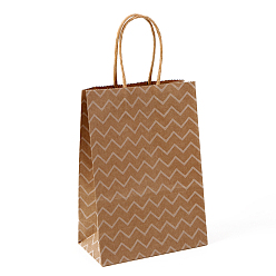 Autres Sacs en papier kraft, avec une poignée, sacs-cadeaux, sacs à provisions, rectangle, motif de vague, 15x8x21 cm