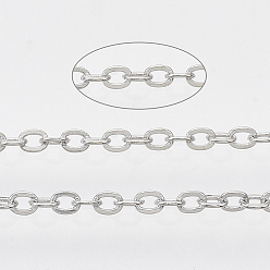 Платина Железные кабельные цепи с латунным покрытием, пайки, с катушкой, Плоско-овальные, платина, 2.2x1.7x0.3 мм, около 39.37 футов (12 м) / рулон
