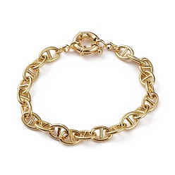Real 18K Gold Plated Brass Mariner Link Chain Bracelets, with Spring Ring Clasps, Real 18K Gold Plated, 7-1/4 inch(18.5cm)