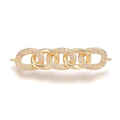 Real 18K Gold Plated Brass Micro Pave Cubic Zirconia Links, Real 18K Gold Plated, Chain Shaped, 9x42x5mm, Hole: 1mm