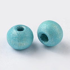 Cyan Round Natural Wood Beads, Dyed, Lead Free, Cyan, 7~8x8~9mm, Hole: 2~3mm, about 3000pcs/500g