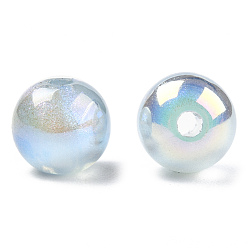 Azul Cielo Cuentas de perlas de imitación de plástico abs, color de ab chapado, rondo, luz azul cielo, 8 mm, agujero: 1.8 mm