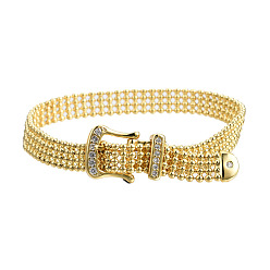 Golden Clear Cubic Zirconia Watch Band Chains Bracelet, Brass Jewelry for Women, Golden, 7-7/8 inch(20cm)