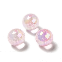 Pink UV Plating Transparent Rainbow Iridescent Acrylic Beads, Round, Pink, 15.5x15mm, Hole: 2mm