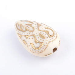 Beige Perles acryliques de placage de larme, métal doré enlaça, beige, 18x11.5x7.5mm, trou: 1.5 mm, environ 588 pcs / 500 g