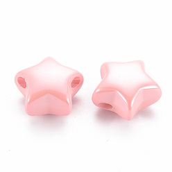 Pink Perles acryliques opaques, nacré, étoiles, rose, 20.5x21x12.5mm, Trou: 3.5mm