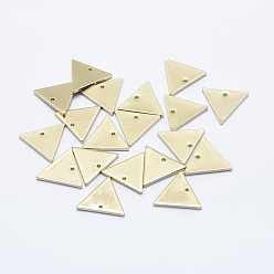 Real 18K Gold Plated Brass Charms, Long-Lasting Plated, Nickel Free, Triangle, Real 18K Gold Plated, 12x14x1mm, Hole: 1mm