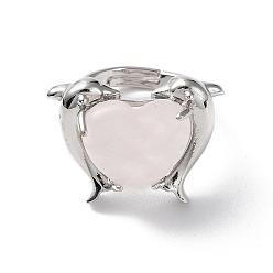 Розовый Кварц Регулируемые кольца из натурального розового кварца с изображением дельфина и сердца, долговечный, внутренний диаметр: 18 мм