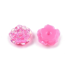 Rose Chaud Perles en plastique abs opaques, la moitié foré, fleur, rose chaud, 15x16x6.5mm, Trou: 1.2mm