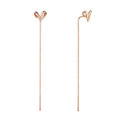 Rose Gold SHEGRACE Attractive 925 Sterling Silver Thread Earrings, Heart Knot, Rose Gold, 60mm