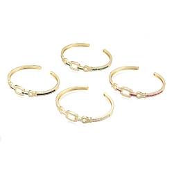 Mixed Color Cubic Zirconia Oval & Fish Open Cuff Bangle, Real 18K Gold Plated Brass Jewelry for Women, Mixed Color, Inner Diameter: 2-1/8x2-1/2 inch(5.4x6.4cm)