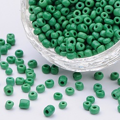 Verde Pálido 12/0 perlas de cristal de la semilla, colores opacos semilla, pequeñas cuentas artesanales para hacer joyas de bricolaje, rondo, agujero redondo, verde pálido, 12/0, 2 mm, agujero: 1 mm, Sobre 3333 unidades / 50 g, 50 g / bolsa, 18bolsas/2libras
