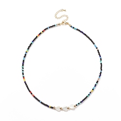 Coloré Collier coeur coquillage & perles de verre pour femme, colorées, 17.17 pouce (43.6 cm)