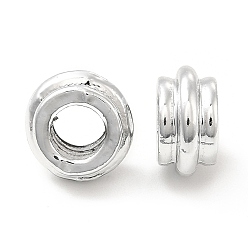 Platinum Rack Plating Alloy European Beads, Large Hole Beads, Grooved, Flat Round, Platinum, 9.5x5mm, Hole: 4.5mm