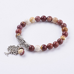 Mookaite Natural Mookaite Stretch Bracelets, with Tibetan Style Pendants,  2 inch(51mm)
