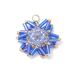 Bleu Bleuet Pendentifs en perles de rocaille faites à la main, fleur, bleuet, 24x22x6mm, Trou: 3mm