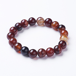 Coconut Brown Natural Striped Agate/Banded Agate Beaded Stretch Bracelets, Dyed, Round, Coconut Brown, 2-1/8 inch(53mm)