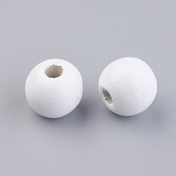 Blanc Perles européennes en bois naturel, teint, ronde, blanc, 12x11mm, trou: 4 mm, environ 960 pcs / 500 g