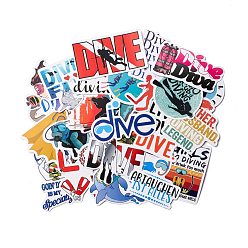 Mixed Color Cartoon DIVE Theme Paper Stickers Set, Waterproof Adhesive Label Stickers, for Water Bottles, Laptop, Luggage, Cup, Computer, Mobile Phone, Skateboard, Guitar Stickers Decor, Mixed Color, 3.3~6.3x4.3~7.4x0.02cm, 50pcs/bag