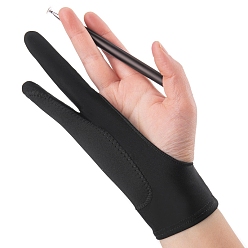 Noir Gant d'artiste en nylon pour tablettes à dessin, gants taille libre pour tablette graphique, noir, 19x7.5 cm