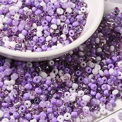 Púrpura Media Cuentas de semillas de vidrio de colores interiores opacos y transparentes, agujero redondo, rondo, color mezclado, púrpura medio, 3x1.5~2.5 mm, agujero: 0.8 mm, sobre 450 g / bolsa