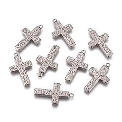 Stainless Steel Color 304 Stainless Steel Pendants, Hammered Cross, Stainless Steel Color, 25x12.5x2.5mm, Hole: 2mm
