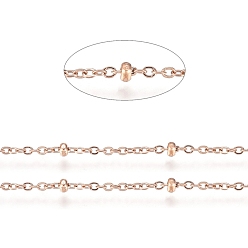 Rose Gold 304 Stainless Steel Satellite Chains, Ion Plating(IP), with Spool, Soldered, Rose Gold, Link: 1.5x1x0.2mm, Bead: 2x1mm, about 32.8 Feet(10m)/roll
