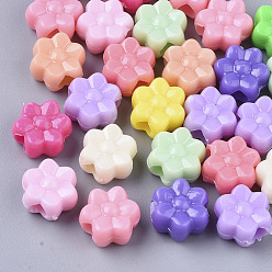 Mixed Color Opaque Acrylic European Beads, Large Hole Beads, Flower, Mixed Color, 12x7mm, Hole: 4mm, about 1100pcs/500g