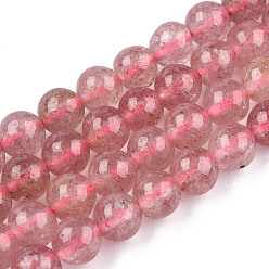 Quartz Fraise Naturel de fraise de quartz brins de perles, ronde, 6x6mm, Trou: 1mm, Environ 62 pcs/chapelet, 15.5 pouce