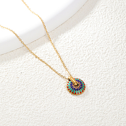Turquoise Stainless Steel Cable Chain Necklaces, Bohemian Style Enamel Flower Pendant Necklace for Women, Real 18K Gold Plated, Turquoise, 15-3/4 inch(40cm)