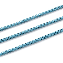 Небесно-голубой Латунные цепи, окрашенные распылением, венецианские цепи, с катушкой, несварные, голубой, 2x2.5x2.5 мм