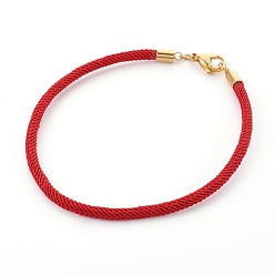 Rouge Fabrication de bracelet de cordon de coton tressé, avec 304 fermoirs inox , or, rouge, 8-5/8 pouce (21.8 cm), 3mm