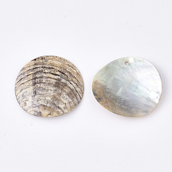 Tan Natural Akoya Shell Pendants, Mother of Pearl Shell Pendants, Flat Round, Tan, 30x4mm, Hole: 1.6mm