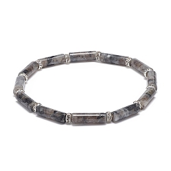 Labradorite Natural Larvikite Column Beaded Stretch Bracelet, Gemstone Jewelry for Women, Inner Diameter: 2-1/4 inch(5.6~5.8cm)