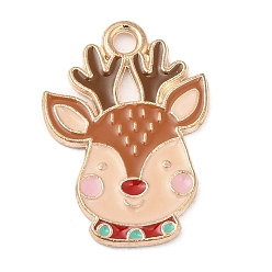 Deer Alloy Enamel Pendants, Christmas Theme, Light Gold, Deer, 20.5x14.5x1.3mm, Hole: 1.8mm