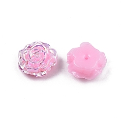 Rose Nacré Perles en plastique abs opaques, la moitié foré, fleur, perle rose, 15x16x6.5mm, Trou: 1.2mm
