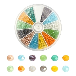 Color mezclado 480piezas 12 colores hilos de perlas de vidrio facetado, imitación de jade, rondo, color mezclado, 3x3 mm, agujero: 0.8 mm, 40 piezas / color