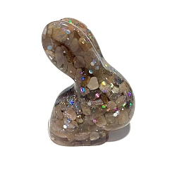 Лунный Камень Фигурка кролика из смолы, украшение для дома, с синтетической крошкой лунного камня внутри витринных украшений, 40x60x70 мм
