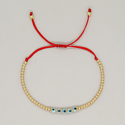 Or Bracelets de perles tressés au chalumeau réglables mauvais œil, or, 11 pouce (28 cm)