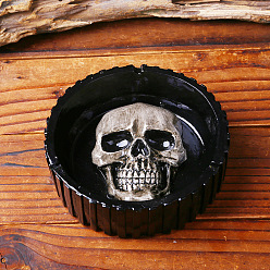 Black Resin Ashtrays, Home Office Tabletop Decoration, Flat Round with Skull, Black, 145x45mm