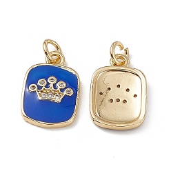 Azul Latón micro pavé colgantes de esmalte de zirconia cúbica, con anillo de salto, real 18 k chapado en oro, colgante rectangular con motivo de corona, azul, 16x11x2 mm, agujero: 3.4 mm